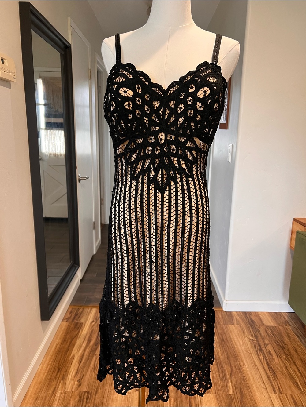 Adore Black Crochet Lace Midi Dress